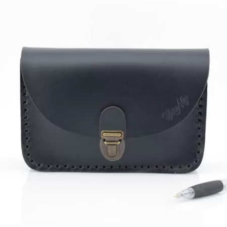 Pochette en cuir noir pour ceinture "Bouley"