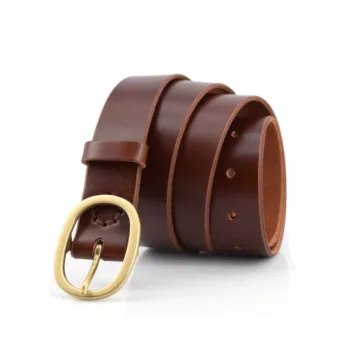 Ceinture en cuir marron fauve "Ivan" - 3,5 cm