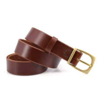 Ceinture en cuir marron fauve "Steven" - larg. 3,5 cm