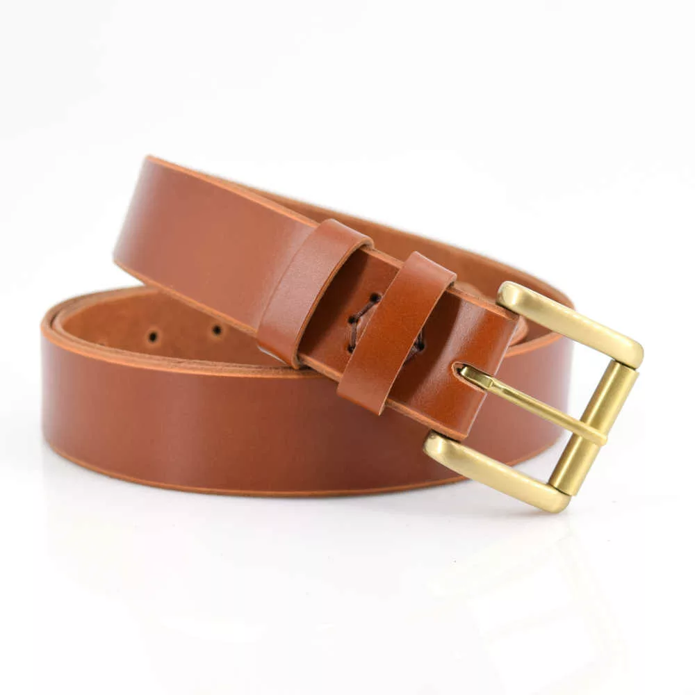 Ceinture en cuir marron clair à "Rouleau" 3,5 cm - couleur Miel