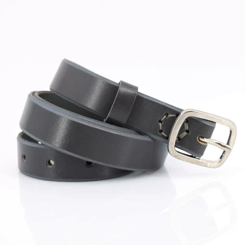 Ceinture fine en cuir gris "Castille" - Larg. 2,5 cm