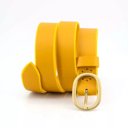 Ceinture fine jaune en cuir "Abigaël" - larg. 3 cm