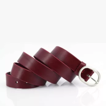 Ceinture fine en cuir rouge Bordeaux "Hilda" - Larg. 3 cm