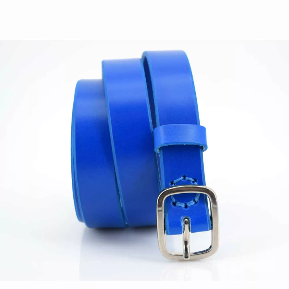 Ceinture fine en cuir bleu clair "Riley" - Larg. 2,5 cm