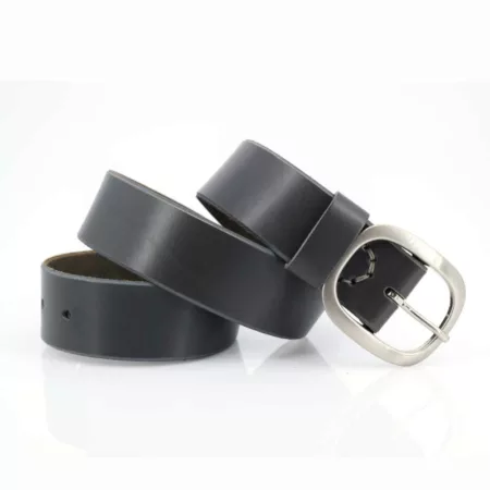 Ceinture large grise en cuir pleine fleur "Basile"